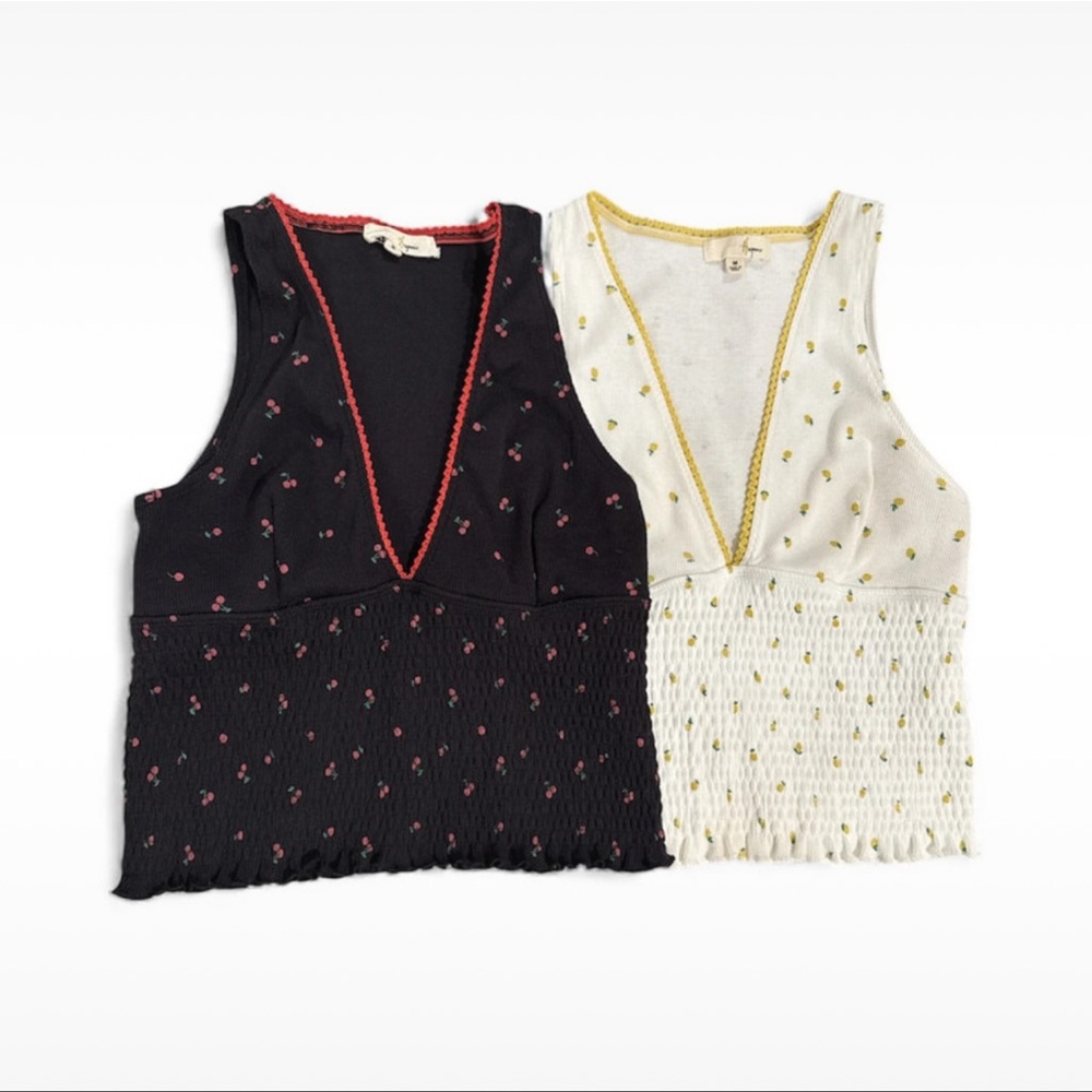 2pcs Chic Black and Cream Embroidered Women's Tank Tops